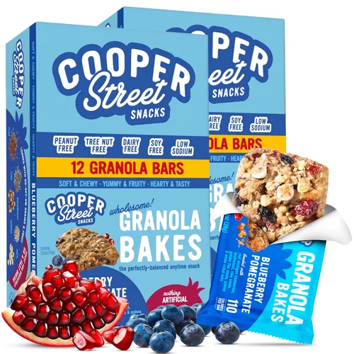 Cooper Street Granola Bakes - Barras de galletas de granola de avena horneada suave, granos y semillas, sin nueces y lácteos, bajos en sodio,