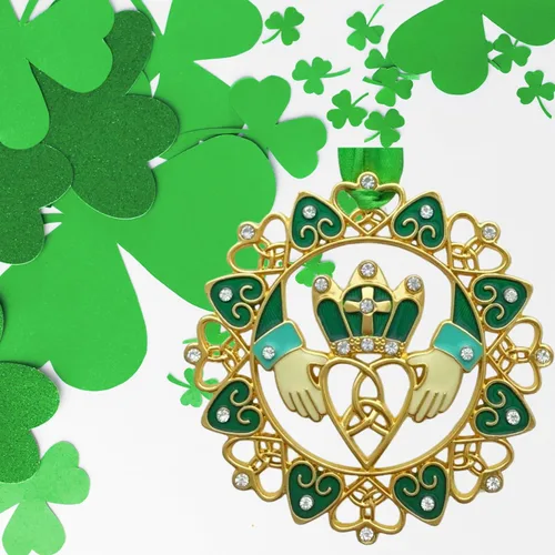 Miniatura 2 de Adornos de Navidad irlandeses – Diseño Claddagh dorado con joyas y esmalte – Caja de regalo con poema irlandés – Bolsa de almacenamiento de regalo