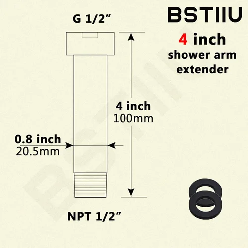 Miniatura 2 de Extensión de brazo de ducha de níquel cepillado, brazo extensor de 1/2 pulgada para cabezal de ducha de lluvia de 4 pulgadas