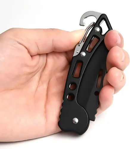 Miniatura 4 de Cuchillo de bolsillo, cuchillo de bolsillo con cadena, hoja de solo 2.5 pulgadas. Cuchillo EDC para camping, senderismo, pesca para hombres y Negro