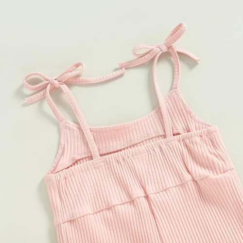 Miniatura 6 de Mubineo Mameluco básico de verano para niña pequeña, de punto liso, sin mangas, con parte inferior acampanada