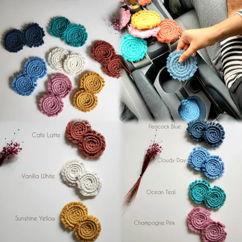 Miniatura 5 de Posavasos de algodón para portavasos de automóvil, 2 posavasos de automóvil, soporte para bebidas, bonitos accesorios para portavasos para mujeres