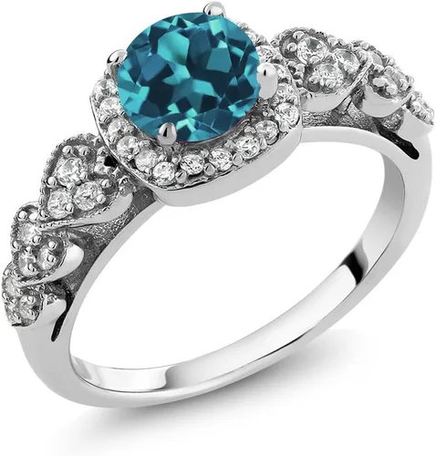 Miniatura 18 de Gem Stone King Anillo de compromiso de aniversario y piedra natal de corte redondo de 0.236 in para mujer, plata de ley 925, anillo de promesa