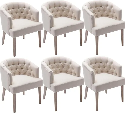 Miniatura 13 de DUOMAY Juego de 2 sillas de comedor modernas copetudas, silla auxiliar tapizada de lino, cómoda silla de barril con patas de madera para el hogar
