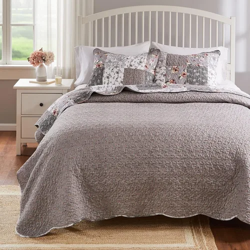 Miniatura 3 de Barefoot Bungalow GL-1812AMST Giulia - Juego de edredón individual, color gris