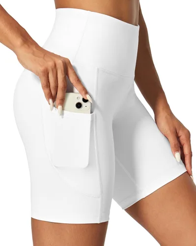 IUGA - Pantalones cortos tipo biker para mujer, 6 pulgadas con bolsillos, cintura alta, para entrenamiento, yoga, correr, gimnasio, pantalones