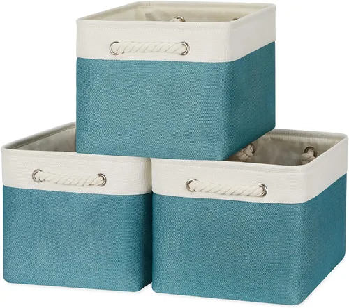 Miniatura 57 de Bidtakay Cestas de almacenamiento de tela con asas [paquete de 2] organizador de lona grande de 16 x 11.8 x 11.8 pulgadas, canastas altas plegables