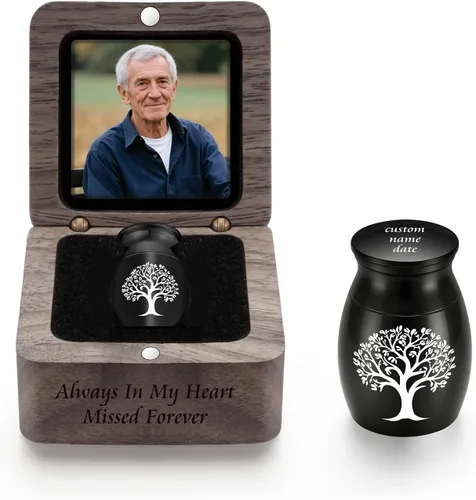 Miniatura 9 de SOITIS Small Urns for Human Ashes Keepsake Stainless Steel Mini Urns for Human Ashes Wooden Box Sharing Tree of Life Ashes Keepsake Cremation Urns