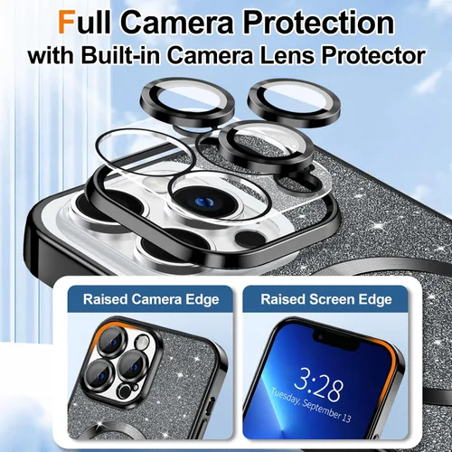 Miniatura 3 de Hython Funda para iPhone 13 Pro Max con purpurina, fundas magnéticas transparentes para teléfono con protector de lente de cámara