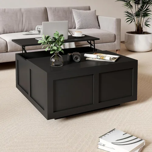 Miniatura 7 de HedoAjim Mesa de centro elevable con almacenamiento, mesa de centro cuadrada negra de 31.5 pulgadas con gran almacenamiento oculto, mesa central