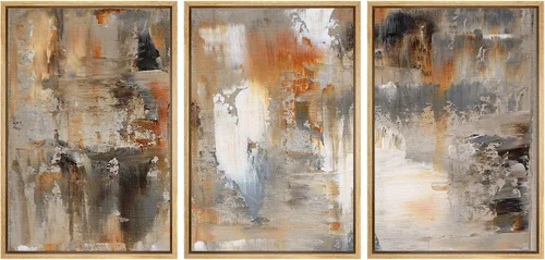 Miniatura 61 de wall26 Lienzo enmarcado para pared, juego de arte con trazos de pintura roja y naranja vibrante, paisaje, formas abstractas, ilustraciones, arte