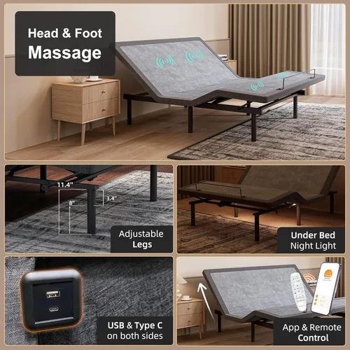 Miniatura 2 de ESHINE Base de cama ajustable + colchón híbrido de 14 pulgadas Twin XL (Suave Medio) - Espuma viscoelástica de gel de lujo, bases de cama