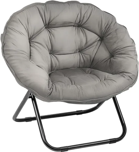 Miniatura 13 de Grezone Silla plegable con platillo, silla de luna perezosa de gran tamaño con marco de metal, cómodas sillas de dormitorio para dormitorio, sala