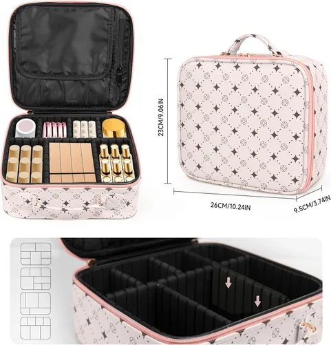 Miniatura 5 de Bolsa de maquillaje de viaje, organizador de cosméticos impermeable, divisores ajustables, estuche de tren de cosméticos portátil, organizador