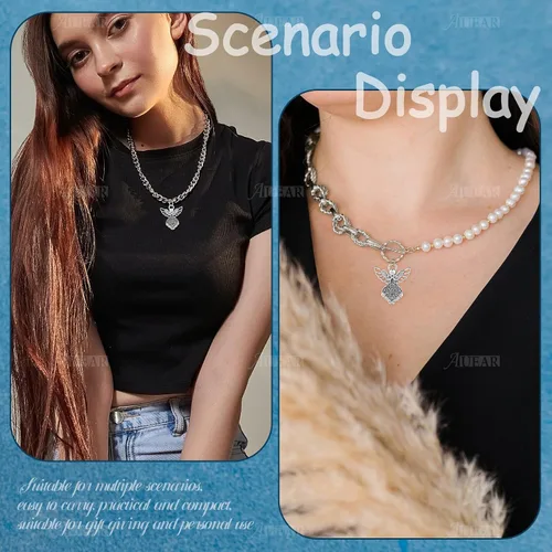Miniatura 6 de AUEAR, Colgantes de plata antigua con dijes de ángel para hacer joyas de bricolaje, collar y pulsera