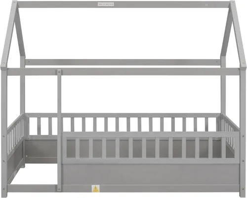 Miniatura 7 de Bellemave Montessori - Cama de tamaño individual con barandillas para vallas, cama de madera con rieles, marco de cama de casa de juegos para niños