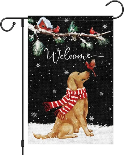 Miniatura 8 de Bandera de jardín de bienvenida de otoño de 12 x 18 pulgadas de doble cara de arpillera, banderas de patio Golden Retriever Dog Cardinal