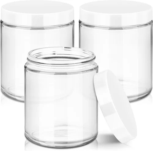 Miniatura 11 de Tecohouse Tarros de Vidrio de 8 onzas con Tapas, Juego de 3 Tarros para Velas con Etiquetas en Blanco, Vidrio Transparente de 250g, Boca Ancha
