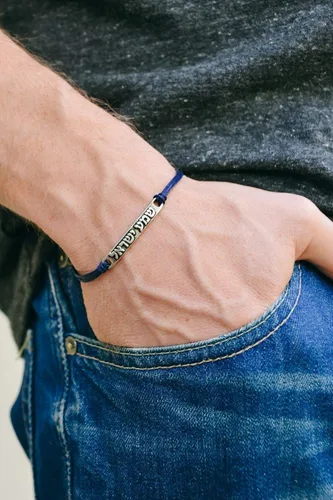 Miniatura 7 de Pulsera Shema Israel para Hombres, Encanto Hebreo de Plata, Pulsera de Hombres con Cordón de Cuerda Azul, Oración Judía Hecha en Israel, Joyería