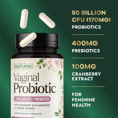 Miniatura 3 de Built by Nature Probióticos vaginales para mujeres – Balance de pH y salud femenina con prebióticos, Lactobacillus y extracto de arándano – 50 mil