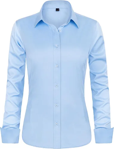 Miniatura 28 de J.VER - Camisas de vestir para mujer, diseño de manga larga, con botones, antiarrugas, blusa de trabajo unicolor