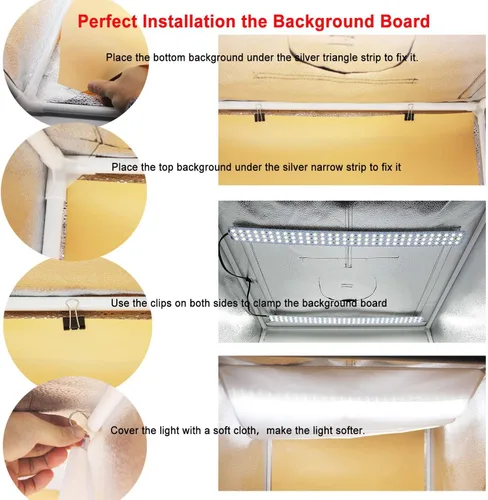 Miniatura 3 de Caja de luz fotográfica para fotografía de 24 x 24 x 24 pulgadas, kit de tienda de campaña con cubo LED regulable para caja de estudio blanca