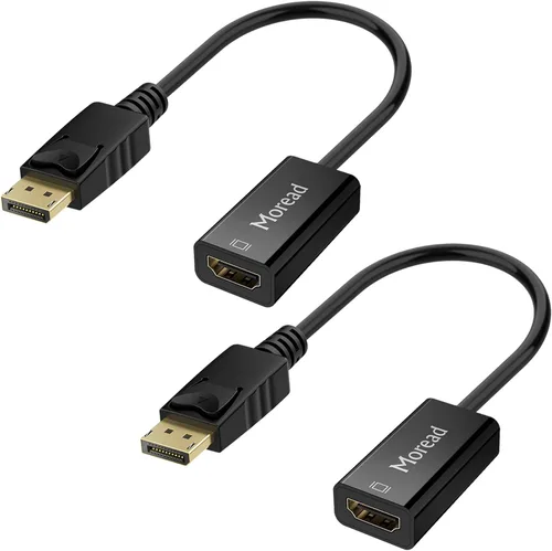 Moread Adaptador 4K DisplayPort (DP) a HDMI, paquete de 2, puerto de pantalla unidireccional chapado en oro, convertidor de pantalla de computadora