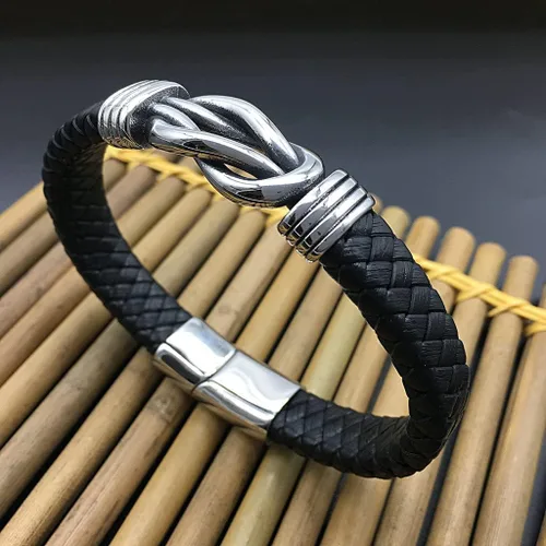 Miniatura 7 de Pulsera de cuero trenzado con texto en inglés To My SonTo My Grandson, pulsera inspiradora de acero inoxidable para hombre, regalos para hijo