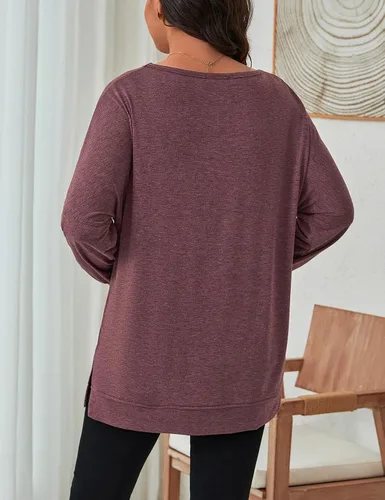 Miniatura 3 de Bhome Camisa de maternidad de manga larga con cuello redondo y abertura lateral para mujer, casual