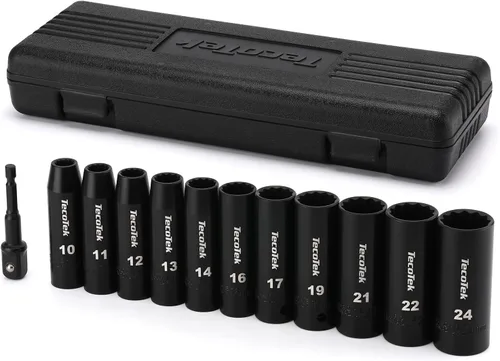 TecoTek - Juego de 12 piezas de 1/2 pulgada de impacto profundo de 12 puntas métricas, CR-V, de 10 mm a 24 mm, adaptador de zócalo para taladrar 1/2"