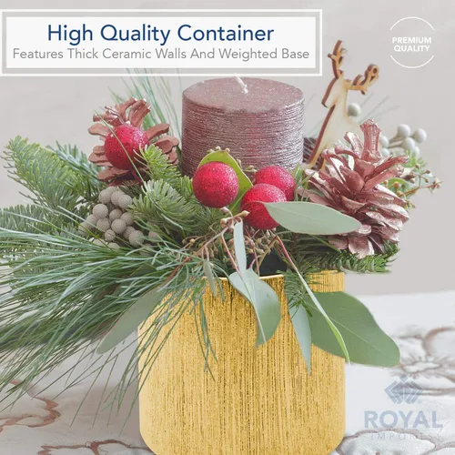Miniatura 2 de Royal Imports Jarrón decorativo de cerámica de vidrio con flores, centro de mesa para el hogar o boda, forma de cilindro grabado, 5 x 5 pulgadas