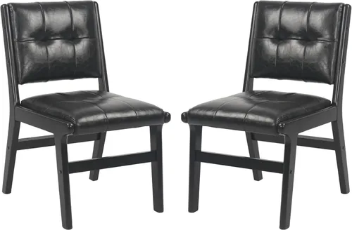 KCC Juego de 2 sillas de comedor modernas de piel sintética, sillas de cocina tapizadas con patas de madera maciza y asiento cómodo para comedor,
