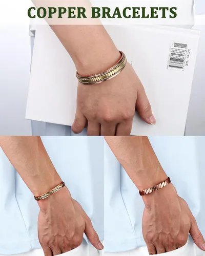Miniatura 3 de MagEnergy Pulseras de cobre para mujeres y hombres, juego de 3 piezas, terapia magnética, pulsera hecha a mano 100% cobre, caja de regalo de joyería