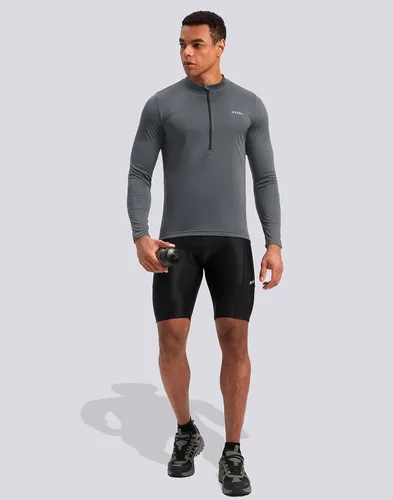 Miniatura 6 de Bikewa - Camiseta de ciclismo para hombre de manga larga con cremallera trasera 3+1, transpirable, UPF 50+, con media cremallera, para montar