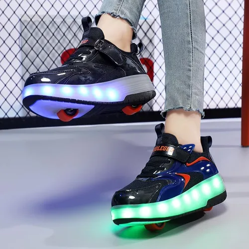 Miniatura 5 de CEIEOE Zapatos con ruedas para niños 4 ruedas mejoradas, modelo 16 LED, recargable, colorido, para niñas, niños, tenis retráctiles, zapatos