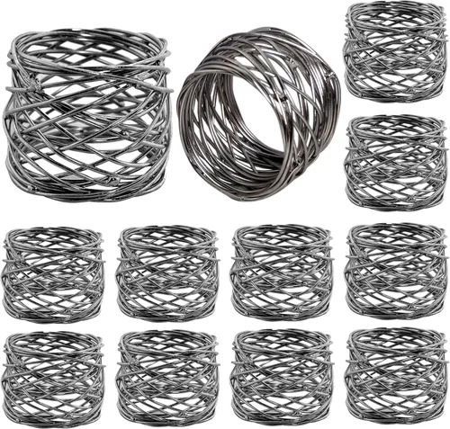 Miniatura 14 de ALPHA Living HOME Juego de 12 servilleteros dorados de alta calidad, 100% metal, decoración de mesa resistente al óxido, servilleteros con hebillas