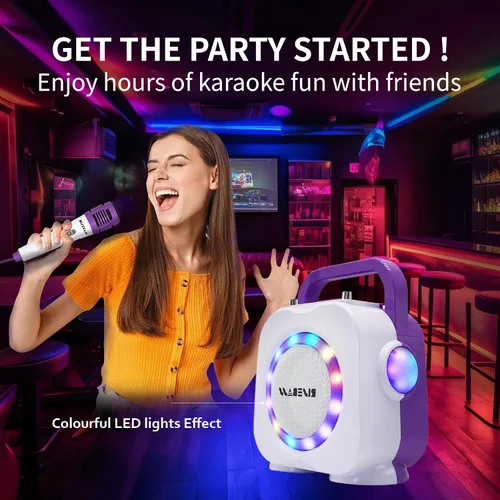 Miniatura 4 de Máquina de karaoke para niños, altavoz Bluetooth con 2 micrófonos, máquina de karaoke portátil para niños para niñas y niños, regalo de cumpleaños
