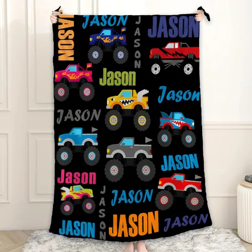 Miniatura 11 de Manta de Bebé Personalizada Camiones de Construcción Personalizados Camión Volquete Mantas con Nombre para Niños, Niñas y Pequeños Manta Suave