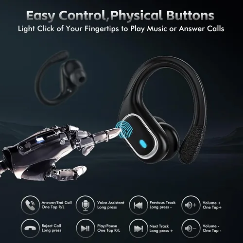 Miniatura 5 de Auriculares inalámbricos Bluetooth 80 horas de reproducción, IPX7, impermeables, funda de carga inalámbrica, ganchos para los oídos (negro)