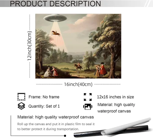 Miniatura 2 de Haitunone Arte de pared divertido y alucinógeno en forma de OVNI, póster único victoriano, paisaje en óleo sobre lienzo, impresiones para decoración