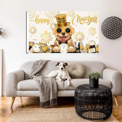 Miniatura 6 de SENSEVEN Bandera de perro Golden Retriever de 3 x 5 pies, de doble cara, pancarta de invierno para exteriores, Año Nuevo, reloj de fuegos