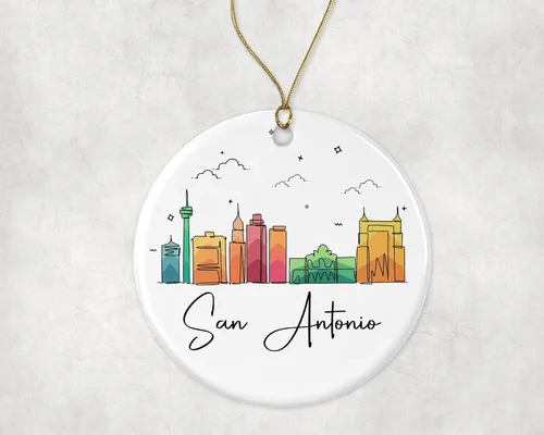 Miniatura 3 de Adorno de San Antonio, adorno de Navidad con puntos de referencia, colorido gráfico de horizonte de ciudad, nuevos regalos para Navidad impresos