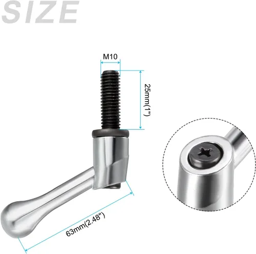 Miniatura 2 de METALLIXITY Mango de sujeción ajustable (M10 x 0.984 in), 1 unidad, mango de nivel de trinquete de botón macho de metal, para equipos