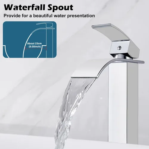 Miniatura 4 de Midanya Grifos altos para lavabo, cascada, lavabo, lavabo, con una sola manija, 1 agujero, moderno, con mangueras de drenaje emergentes