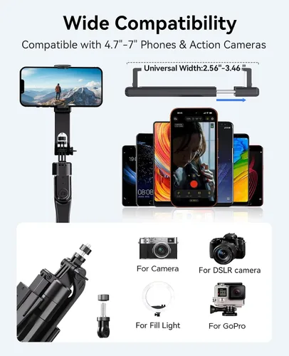 Miniatura 4 de ORICO Trípode de teléfono de 69 pulgadas, trípode para selfie stick para iPhone con control remoto inalámbrico, soporte giratorio de 360°