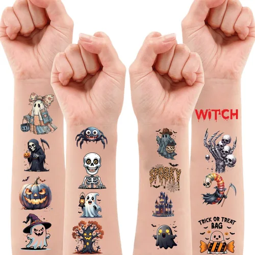 Miniatura 8 de Tatuajes temporales de Halloween que brillan en la oscuridad: 108 hojas envueltas individualmente, calcomanías luminosas de tatuaje, recuerdos