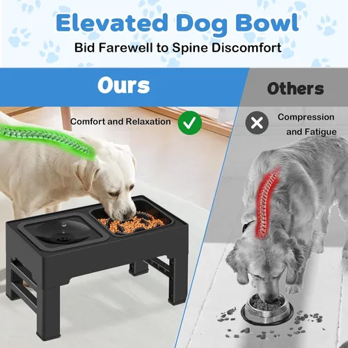 Miniatura 3 de 2 en 1 tazones elevados con alimentación lenta para perros, 4 tazones elevados ajustables en altura con soporte para perros con cuenco de agua a