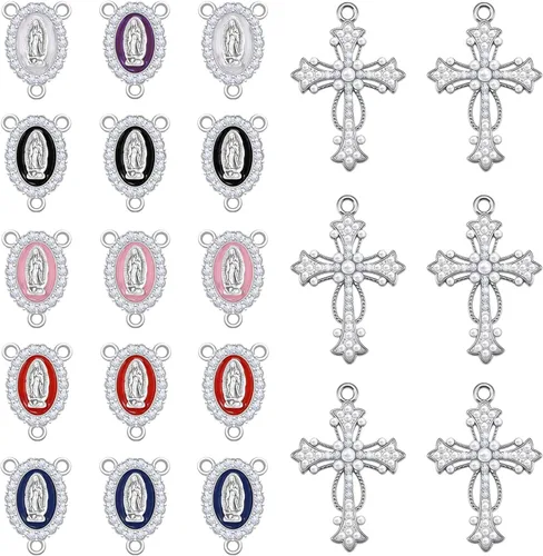 Suministros para hacer rosarios, 24 piezas de dijes de cruz y medalla milagrosa, colgantes de crucifijo vintage, perla para mujer