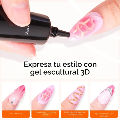 Miniatura 5 de Makartt Arte de uñas en gel 3D, pegamento de gel para esculpir para dibujar, moldear, escultura, gemas y decoración, esmalte de gel transparente que