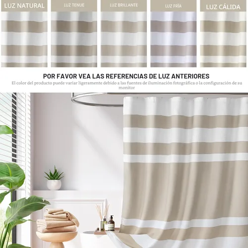 Miniatura 4 de Madison Park Cortina de ducha de tejido waffle con diseño a rayas en piezas, cortina de ducha de tela para baño con gestión de humedad 3M Rayas Taupe